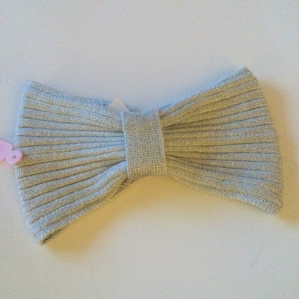 KATE SPADE METALLIC THREAD WOOL BLEND KNIT BOW HEADBAND REVERSIBLE SILVER NWT